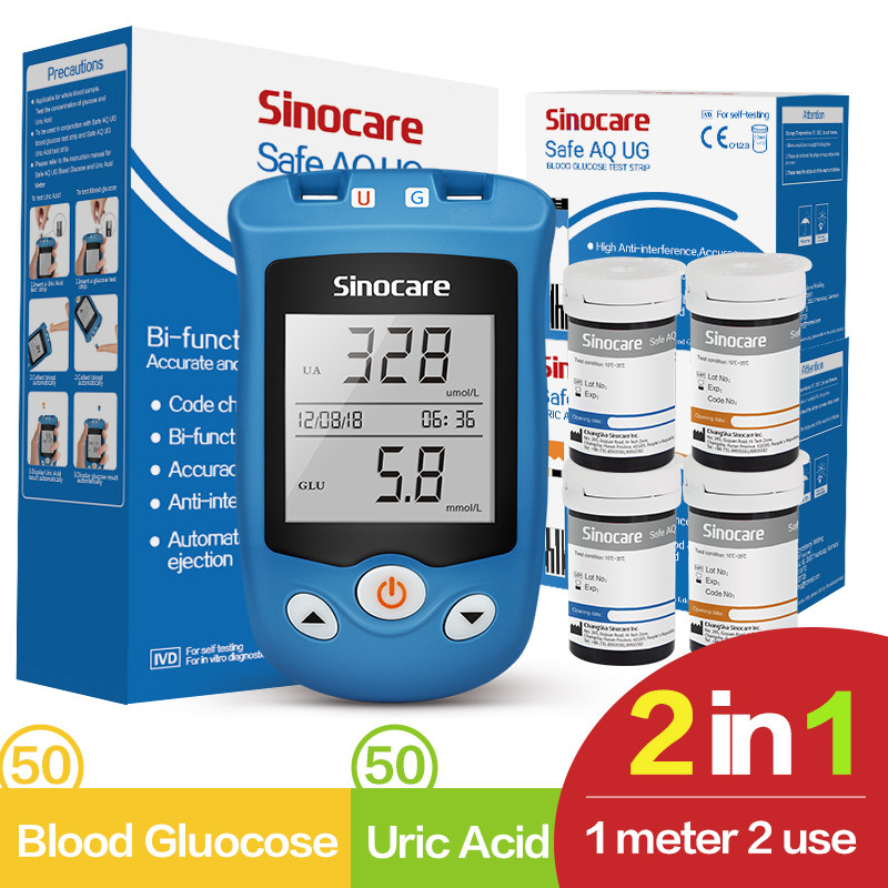Sinocare Blood Glucose Meter Uric Acid Test Kit & Glucose Strips