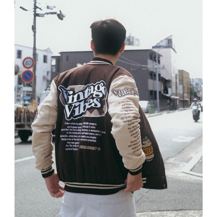 Thesilversky Vintage Varsity Brown Jacket Premium Fleece Suede