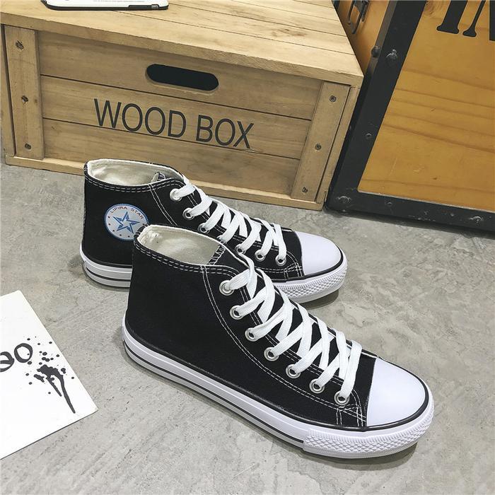 Leedoo Sepatu Sneakers Kanvas Hitam Pria Casual Sepatu Pria Wanita Sepatu Sekolah Kerja Sepatu