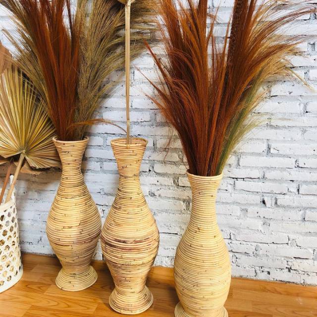 [ SALE ] VAS BUNGA ROTAN HIAS POT BUNGA DARI ROTAN GUCI ROTAN HIASAN SUDUT RUANG VAS BUNGA HIASAN DE