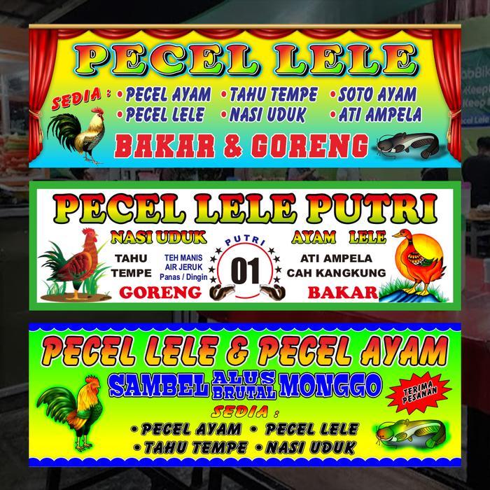 Spanduk Kain Pecel Lele, Spanduk Jualan, Banner Custom Free Desain, Bahan Kain TC, Ukuran Kecil-Besa
