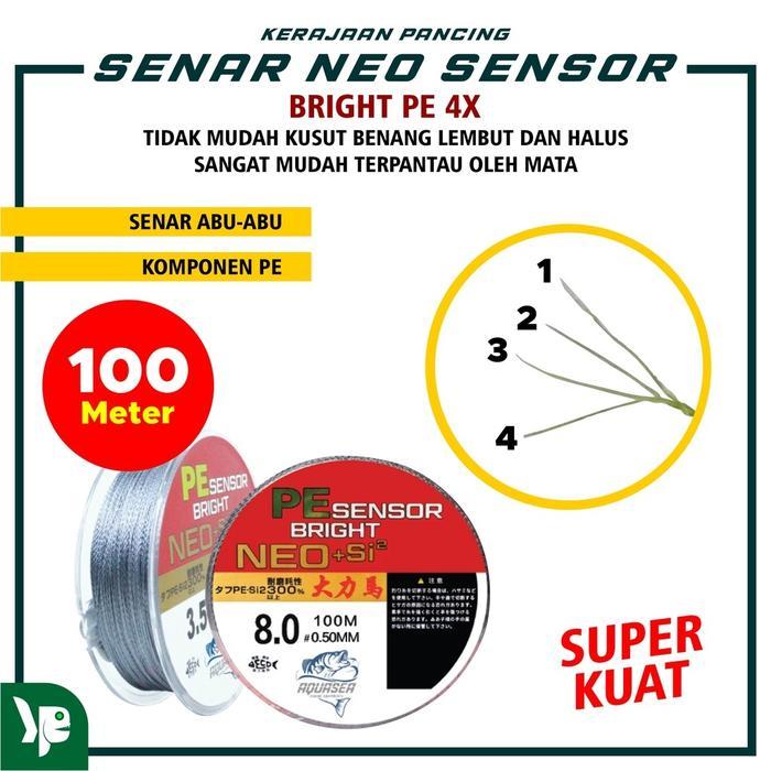 Kp - Tali Pancing Pe Sensor Bright Neo+Si2 Panjang 100M 4Warna Ikan Joran Umpan Laut