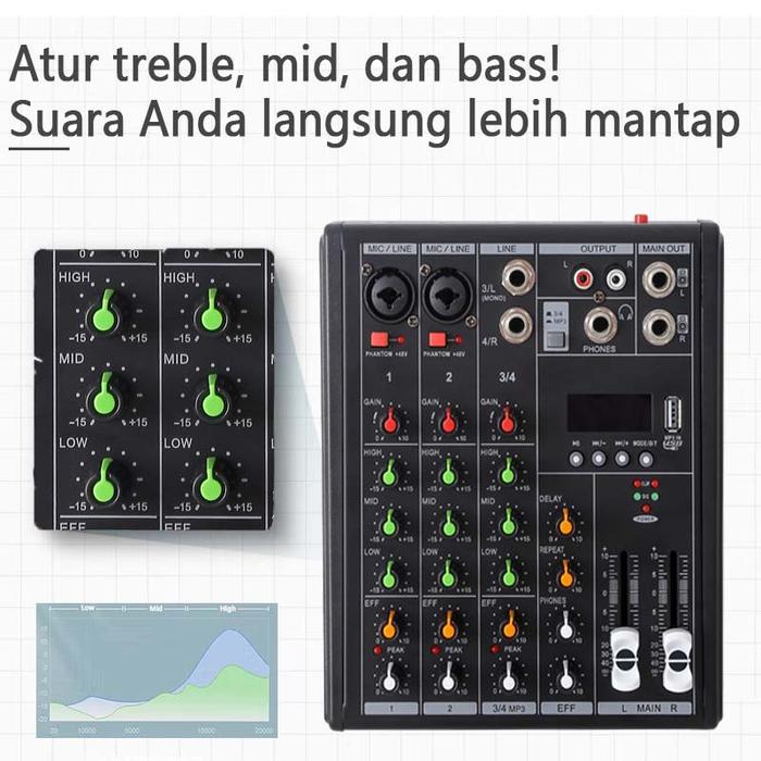Premium Feichi 4 Channel Mixer Audio/Mixer Mini/Sound Card/Amplifier Bluetooth Mini Profesional
