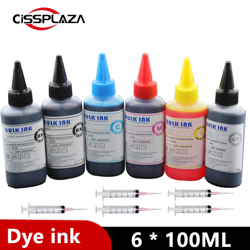 6x100ML BK C M Y GY Ink Cartridge Dye Ink refill ink for CANON MG6150 MG8150 MG8250 TS8750 TS8751