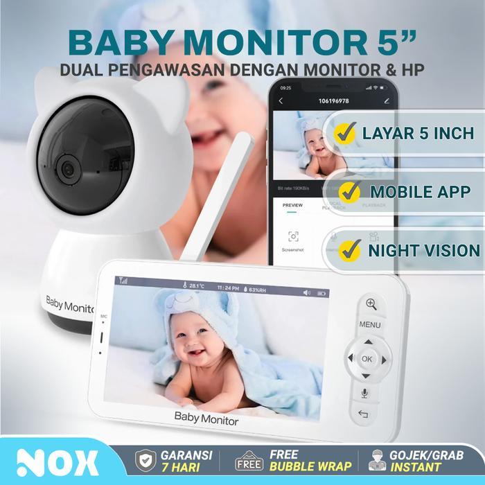 Libby Sugarland - Baby Monitor Layar Lcd 5" App Control Cctv Monitor Bayi Night Vision