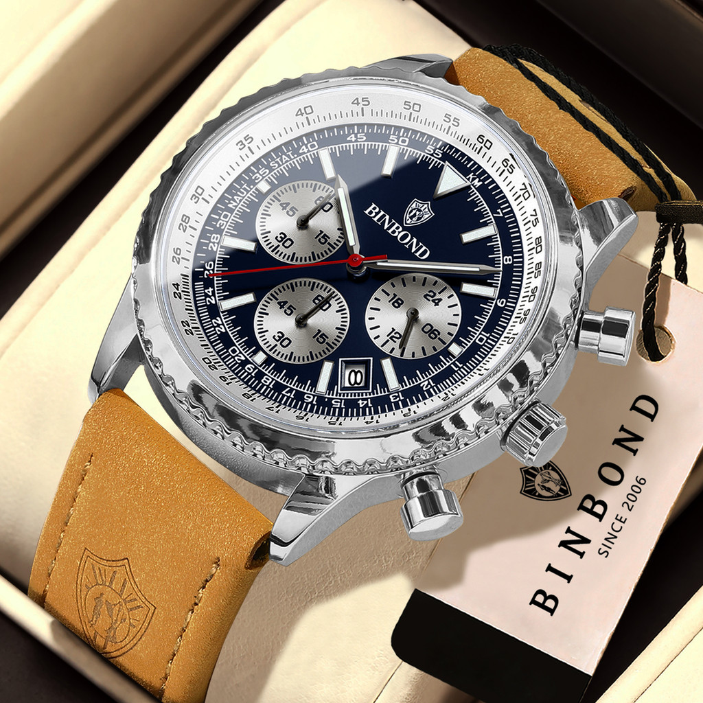BINBOND Sports Chronograph Luxury Reloj Quartz Wristwatches For Men Luminous Waterproof Precise