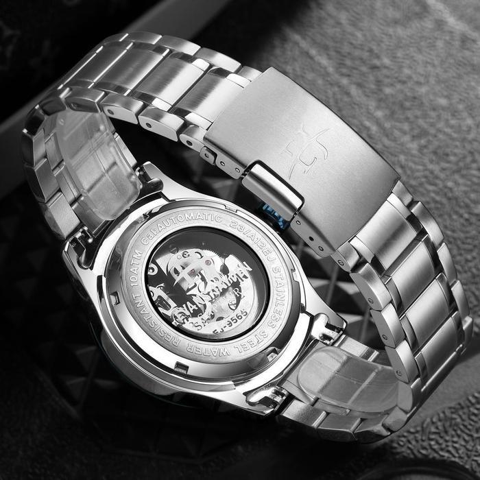 TERMURAH jam tangan Evans Jayden Jam Tangan Pria 9565 Rantai Automatic Movement Stainless Steel Kaca
