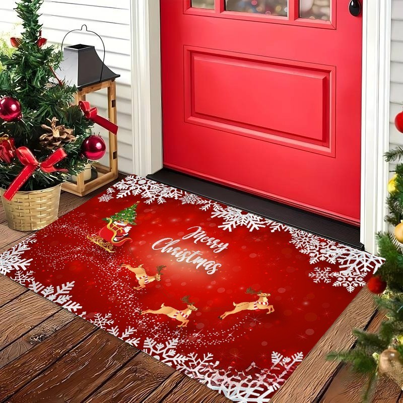 Natal Karpet Besar Santa Claus Snowman Tebu Karpet "Selamat Natal" Tikar Kepingan Salju Dekorasi Rum