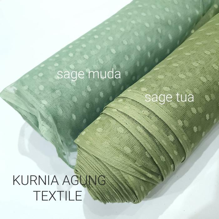Kain Tile Tulle Polkadot Sage Green / Tile Dot Bahan Gaun Meter&0,5M