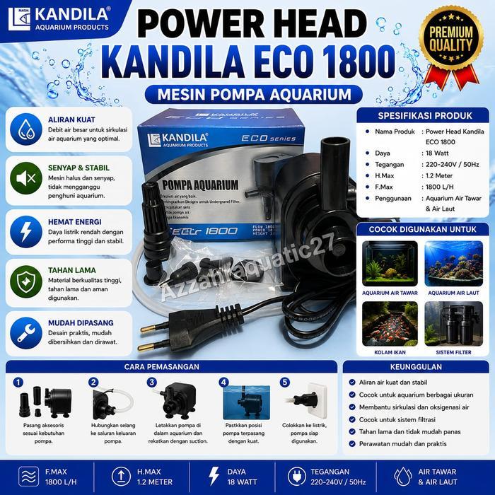 Power Head Kandila ECO 1800 Mesin Pompa Aquarium Celup Filter Kolam Ikan Aquascape 1800 L/H - PH Kan