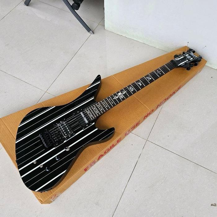 Gitar schecter synyster gates sustainiac sustainer new - hitam lis putih, packing biasa