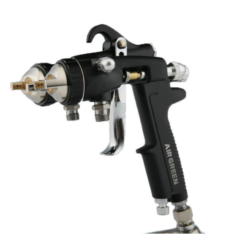 DOUBLE NOZZLE SPRAY GUN 1.4MM NEWEST TYPE PRESSURE FEED SPRAY GUN, NANO CHROME PAINT SPRAYER , DUAL