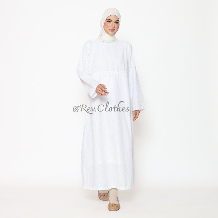 k468 Baju Umroh Wanita Muslim Model Kantong Doraemon Gamis Umroh Wanita Katun Bordir Putih
