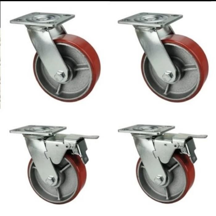 Roda Troli Trolly PU 5" Inch Rem ( Swivel Brake ) + Hidup 1 Set Taiwan