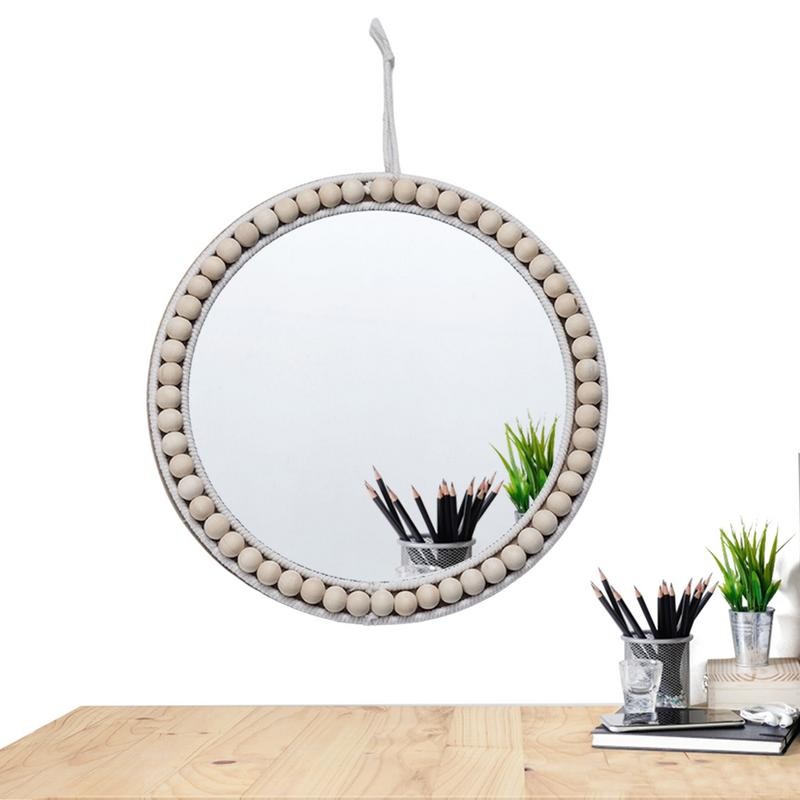Round Straw Mirror Coastal Glass Wall Mirror Round Rope Wall Mirror Wall-Mounted With Hook Straw Mir