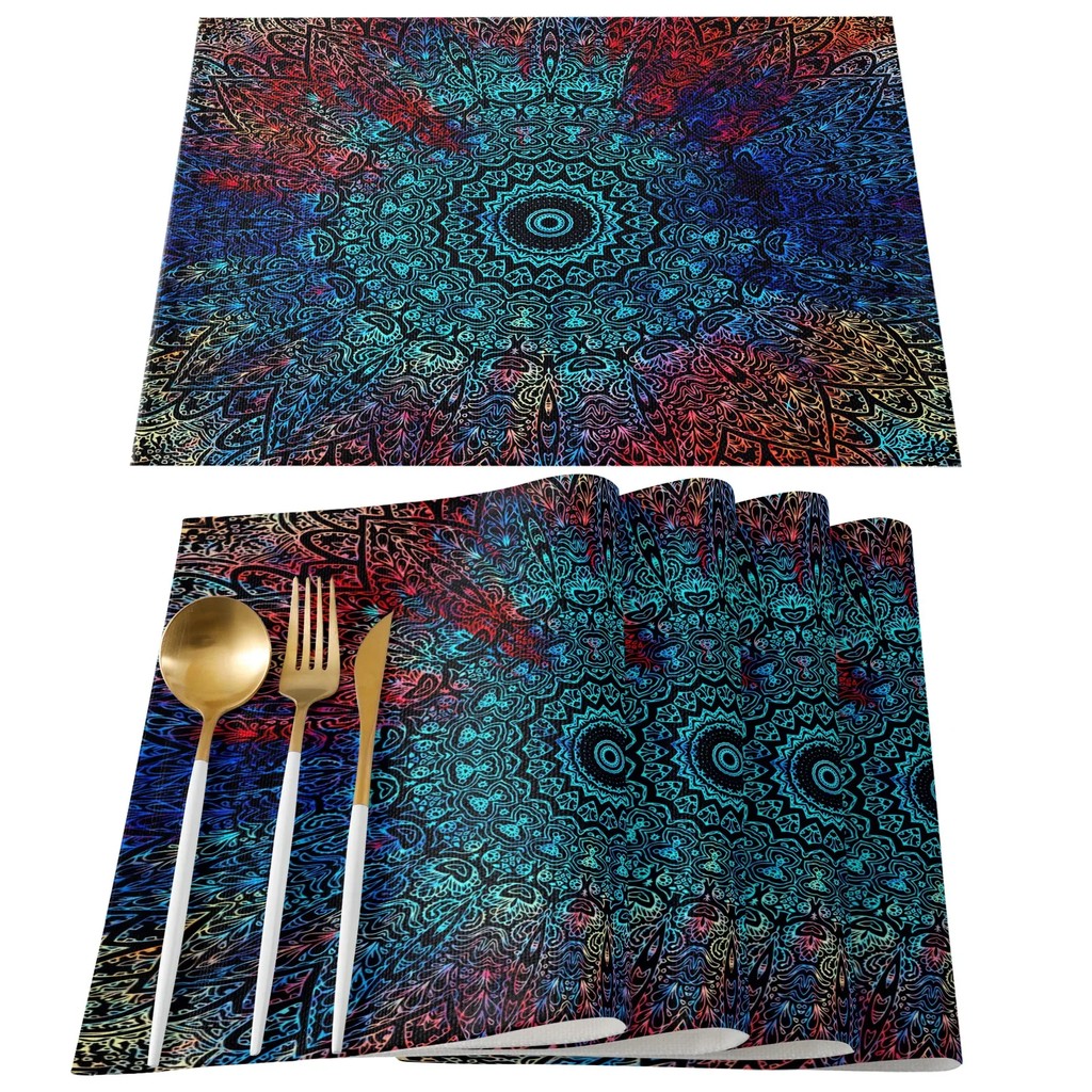 Placemat Flower Of Life Table Mat For Dining Table Kitchen Accessories Coffee Tea Coaster 4PCS