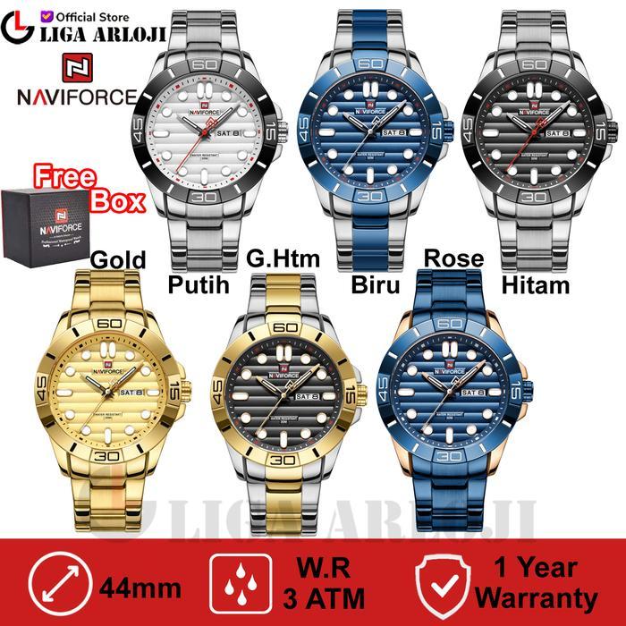 NAVIFORCE 9198 JAM TANGAN PRIA ANALOG TANGGAL HARI STAINLESS ORIGINAL