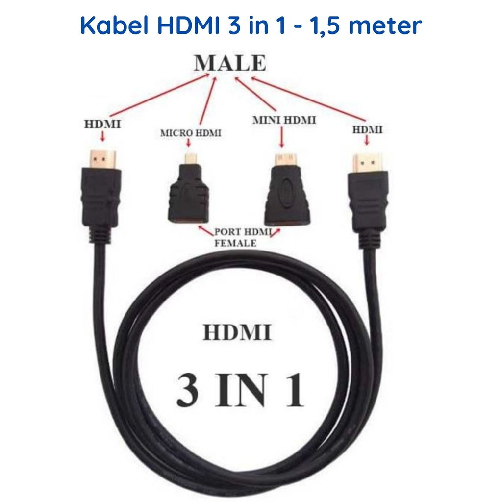 Kabel HDMI 3 in 1 Converter Mini HDMI Micro HDMI Cable Monitor TV LED LCD Proyektor Notebook 1.5m