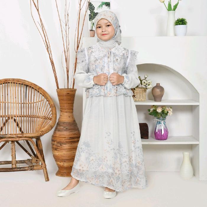 luto- Sinarbarukids Gamis Anak Perempuan Raena Ceruty Motif Bunga + Rompi Tile Free Jilbab