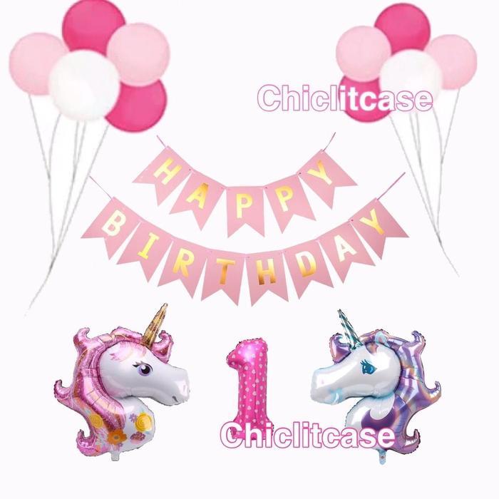 Set Paket Balon Dekorasi Ulang Tahun Anak Unicorn Ulang Tahun