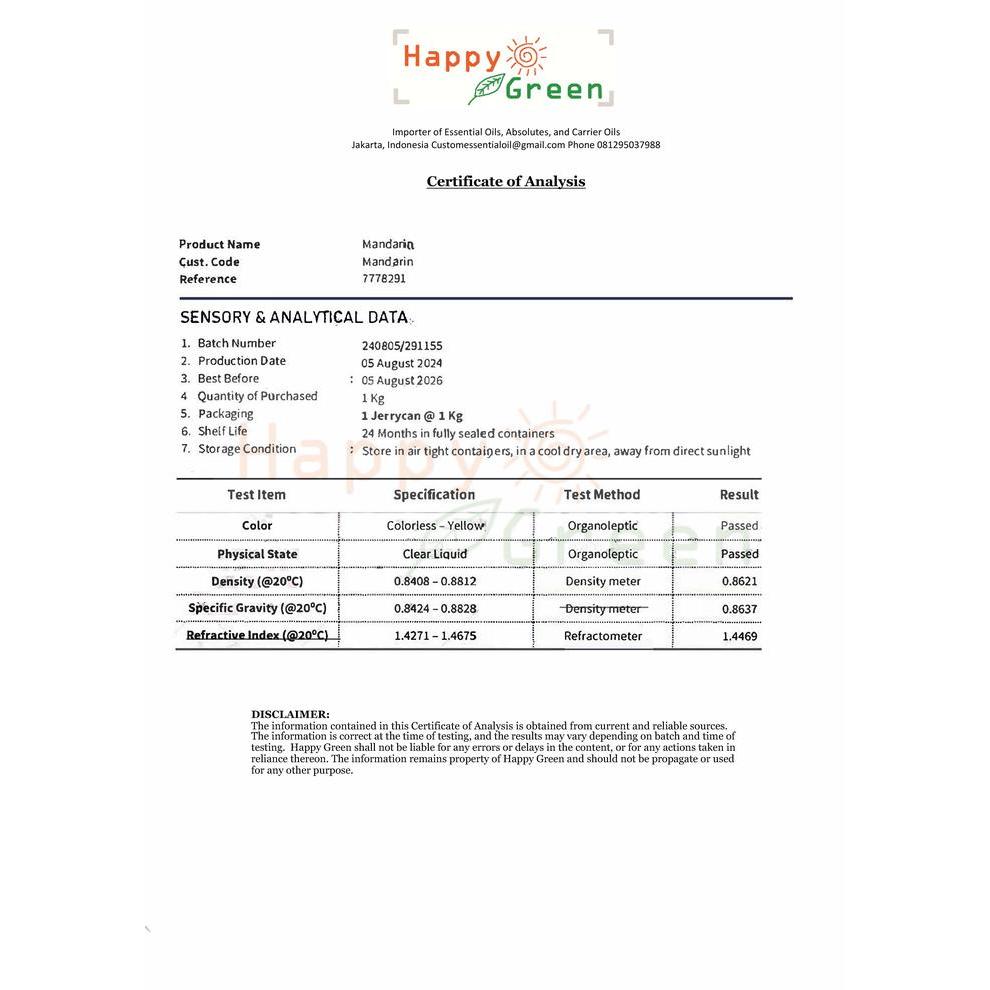 d95o- Happy Green Mandarin Fragrance Oil - Parfum Buah Mandarin Segerrr