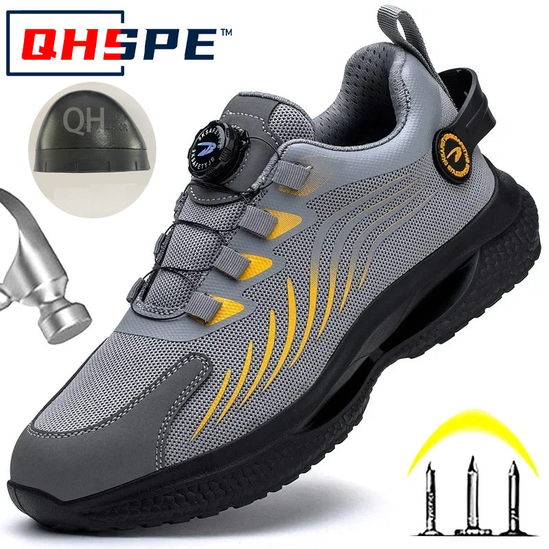 Rotating Button New Safety Shoes Men Anti-smash Anti-puncture Work Shoes Fashion Men Sport Shoes