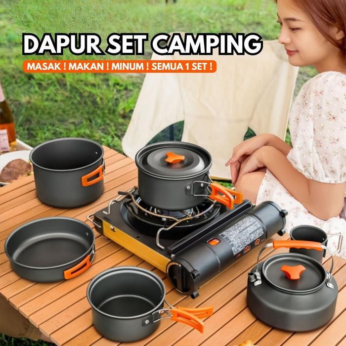 Dapur Set Camping - Alat Masak Set Mini Camping Cooking Set Panci Teko Cookware Portable Tas