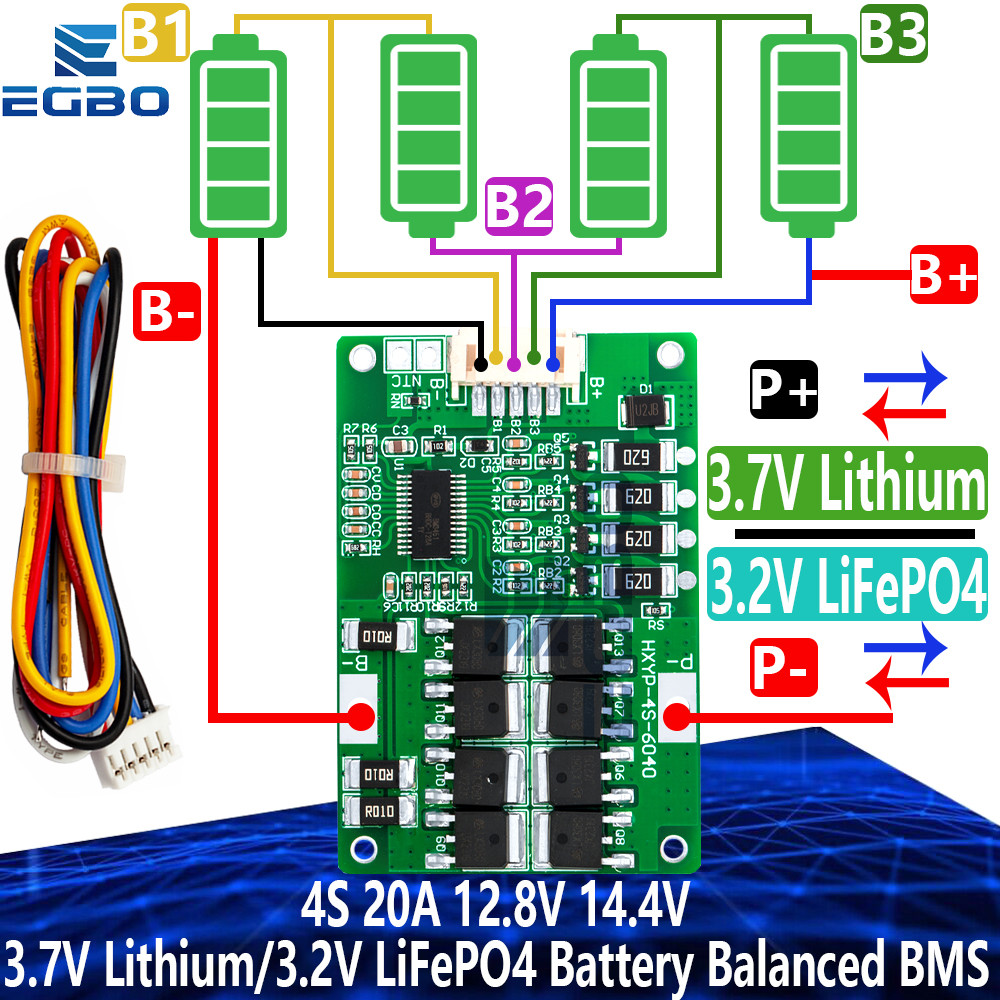 4S 20A 12.8V 14.4V 14.8V 16.8V 18650 26650 32650 32700 Lifepo4 Battery Balanced BMS for Electric