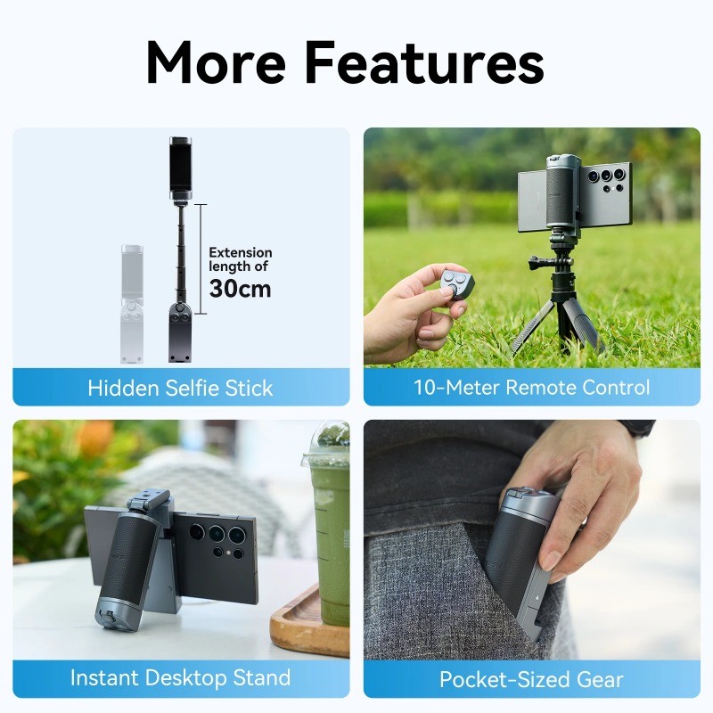 TELESIN Phone Camera Multifunction Selfie Handle Bluetooth Phone Stand Selfie Extendable Selfie