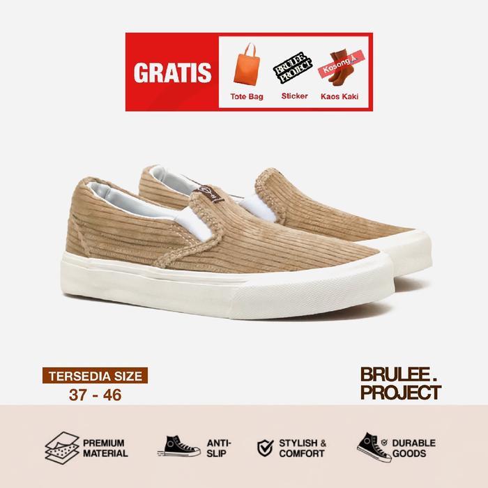 BRULEE.PROJECT SEPATU SLIP ON CORDUROY - COKLAT SUSU