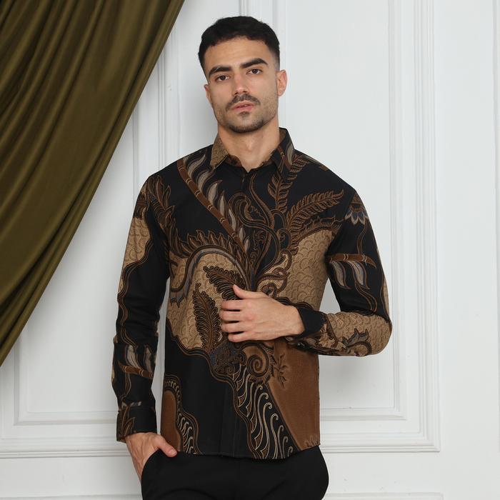Enzy Batik Kemeja Batik Pria Slimfit Jayabaya - Black