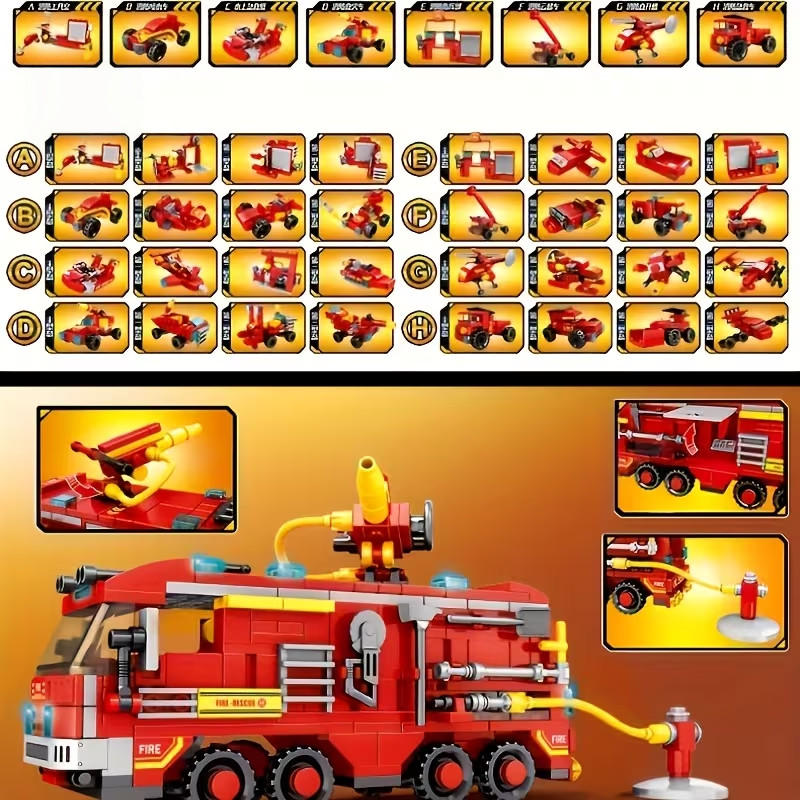 City Fire Station Building Blocks Set, Rescue Fire Fighting Theme Construction Toy, STEM Educational