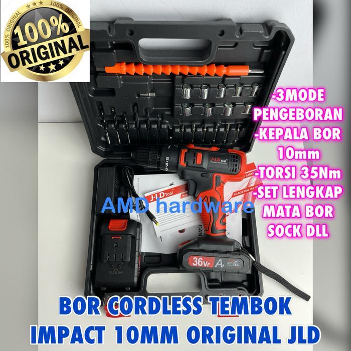 Jld Bor Tembok Cordless Impact 10Mm Brushless Baterai 12V + Mata Sock