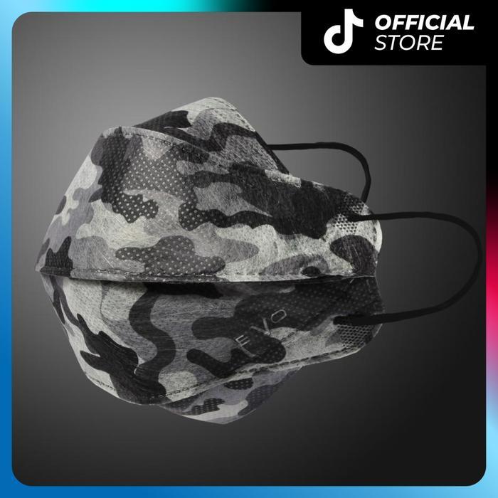 EVO Plusmed Duckbill Masker Wajah 4D Duckbill 4 Lapis Tali Kuping AbuAbu 4D Duckbill 4ply ARMY Earlo