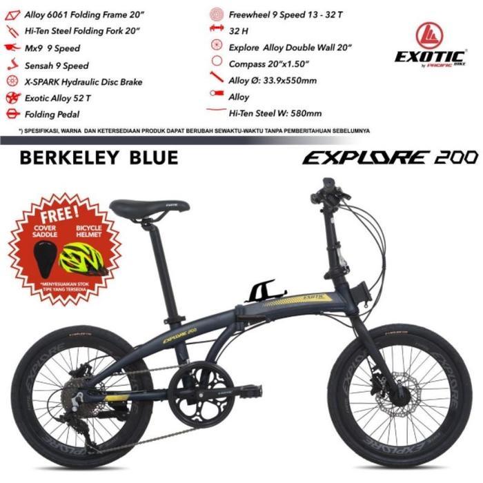 Sepeda Lipat Exotic EXPLORE 200 Alloy 9 Speed Rem Hidrolik Garansi - Biru