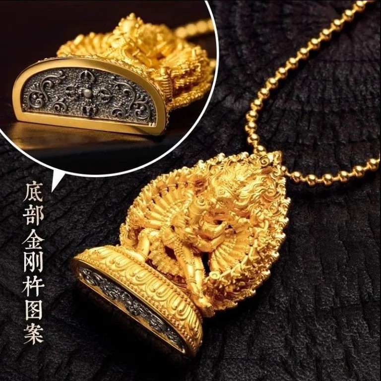 Tibetan Ethnic Vajra Buddha Amulet Pendant National Trend Fortune Transfer Necklace & Car Hanging