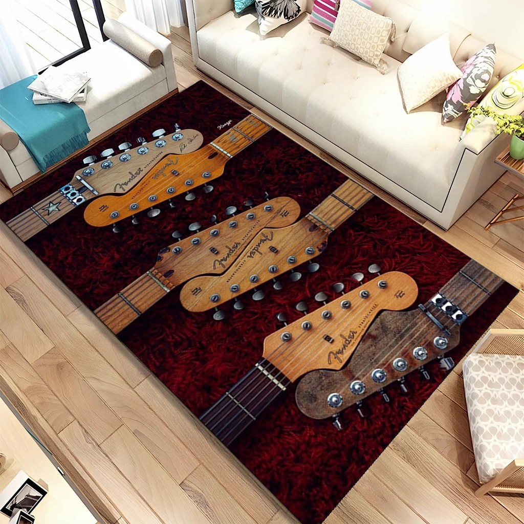 3D Gitar Bass Instrumen Fender Musik Tanda Karpet Karpet untuk Ruang Tamu Kamar Tidur Rumah Sofa Dek