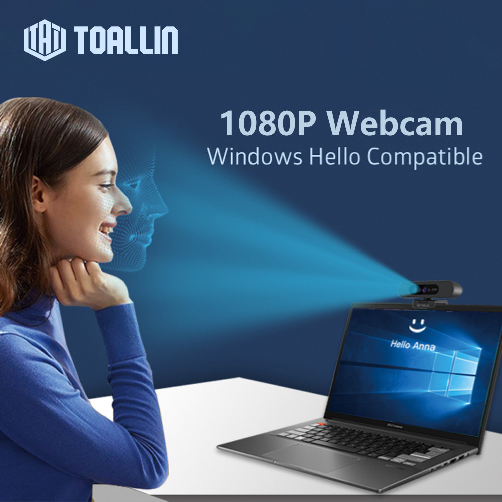 TOALLIN 1080P Webam Windows Hello Faial Reognition Login P a, with Mirophone, Streaming Web a for