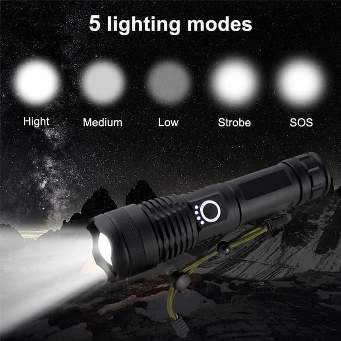 Senter Terang Senter Led Xhp50 + Usb Charger / Terang 3X Police Swat / Super Terang Senter Led Super