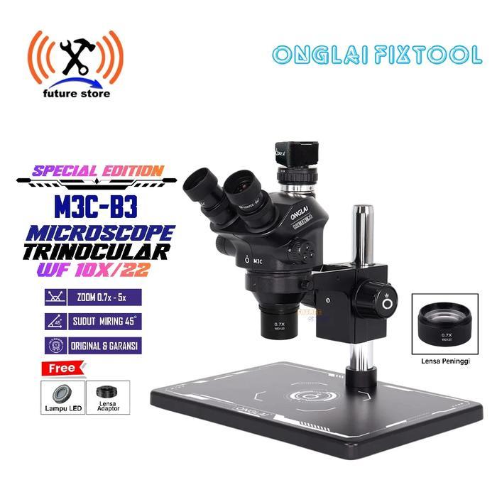 Onglai Fixtool M3C-B3 Microscope Trinoculer +Lensa dan Lampu Original - M3C-B3 + LENSA 0,7x