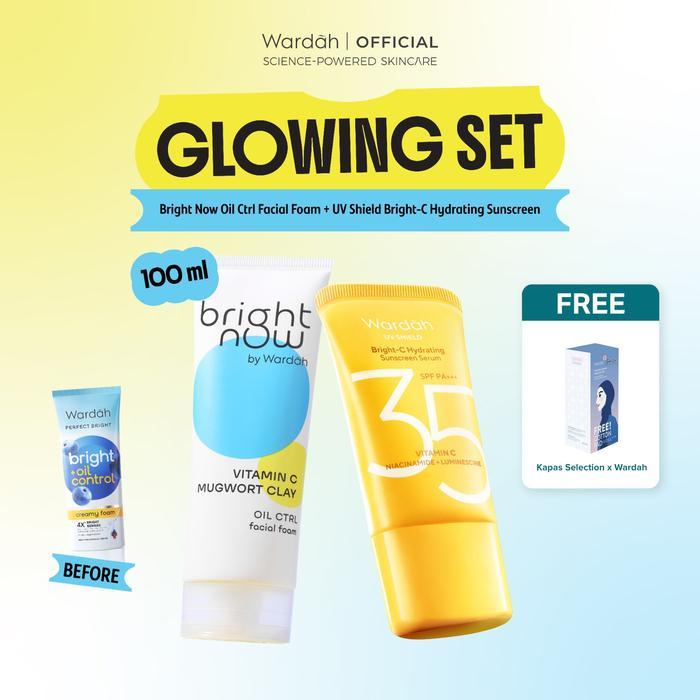 New Wardah Paket Facial Wash Gentle Low Ph Lightening Uv Shield Sunscreen 50 Pa++++ /Spf 35 Pa +++ -