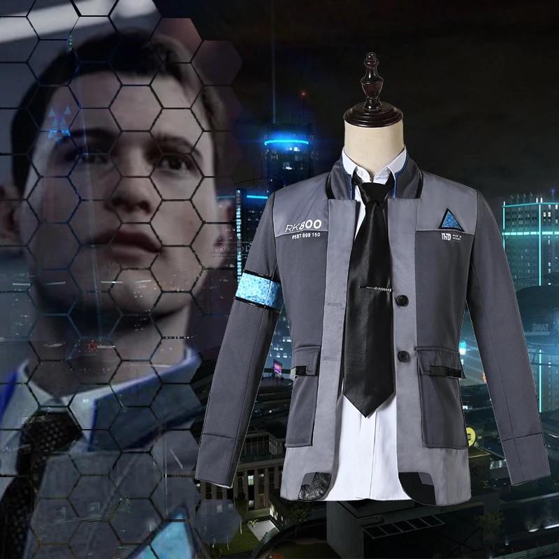 Game Detroit Become Human Cosplay Costume Connor Cosplay Uniform Men Jacket White Shirt Tie RK800