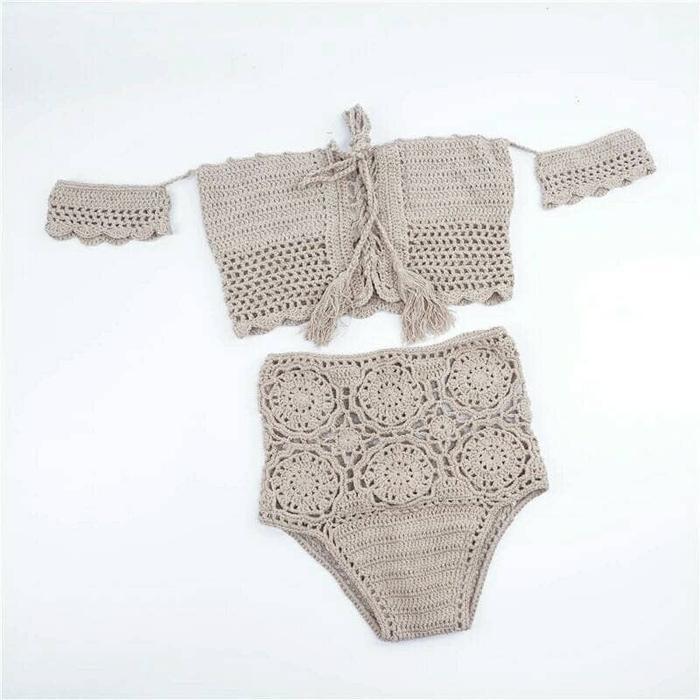 READY 2017 Off Shoulder Hh ist Crochet Beach y Knitted Bikini