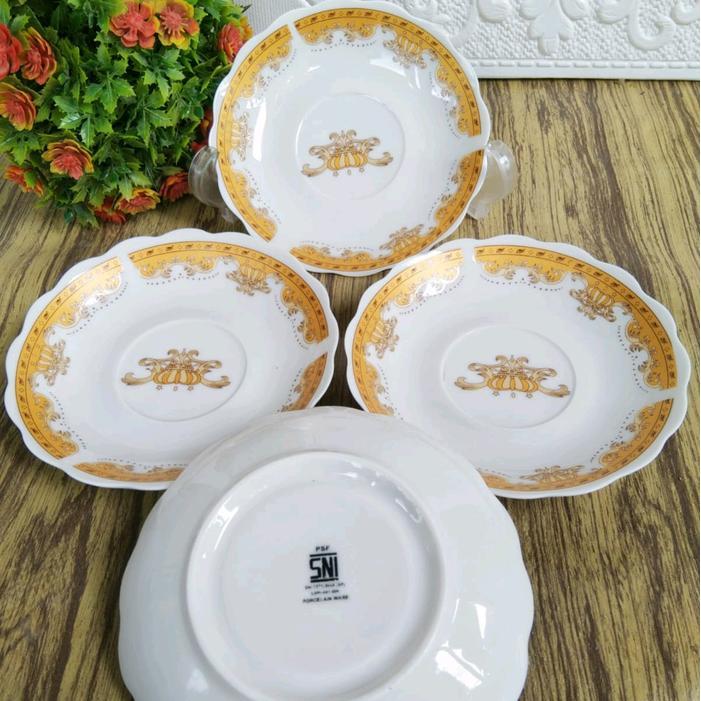 Diskon 6Pcs Lepek Kopi Keramik Motif Mahkota / 6Pcs Tatakan Gelas Kopi Keramik / Lepek Cangkir Jadul