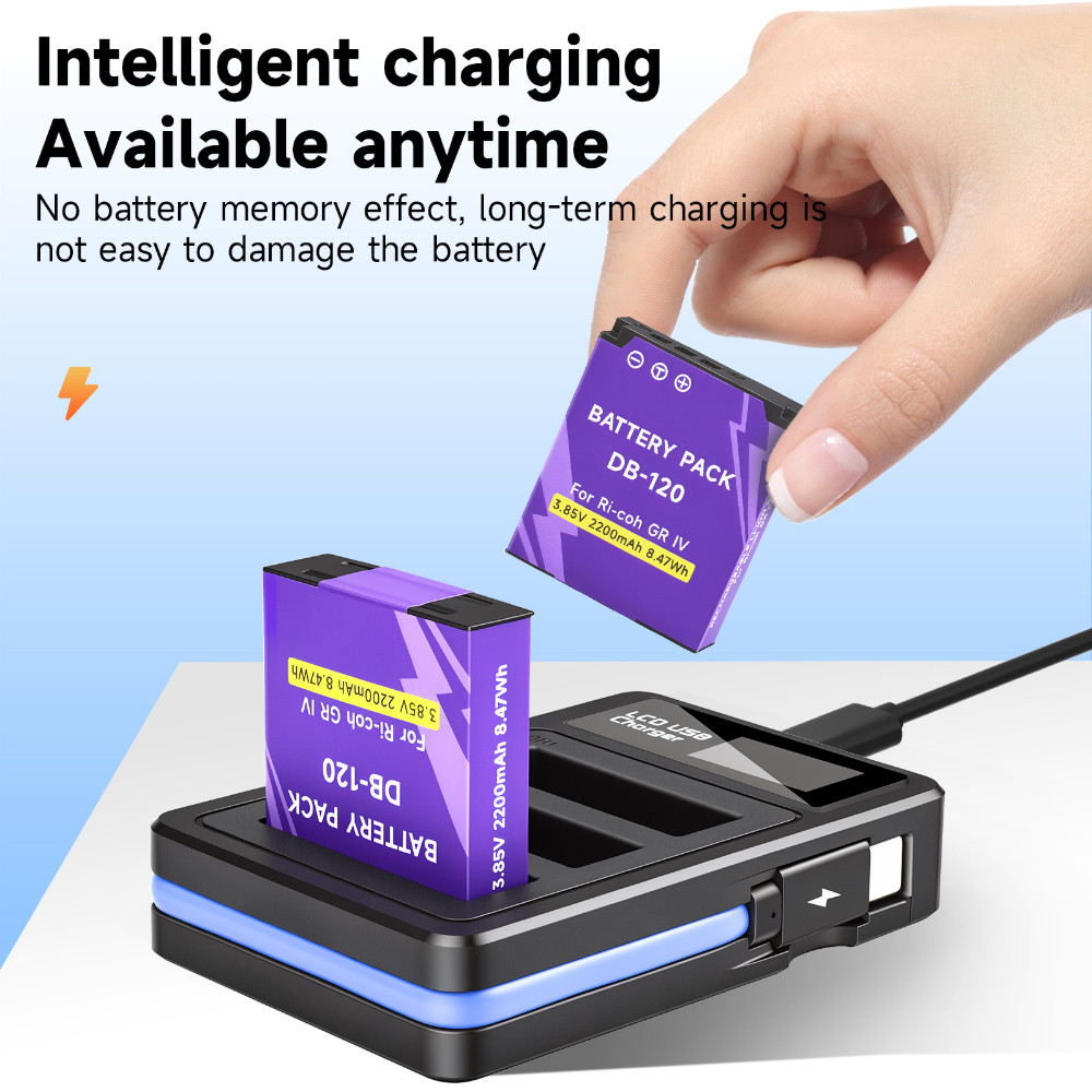 2200mAh for DB120 Battery for h GR IV GRIV GR4 BJ12 DB 120 Camera Battery with LCD USB 3Slots