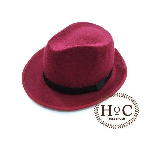 Houseofcuff Topi Fedora Hat MAROON FEDORA HAT LAKEN