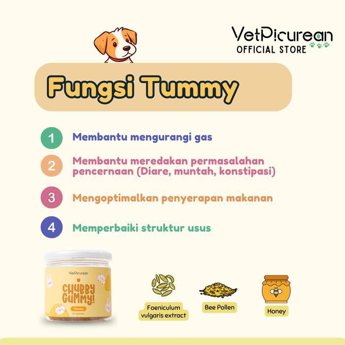 Vetpicurean Chubby Gummy Tummy Vitamin Anjing Kucing untuk Diare - SuperFood Pencernaan