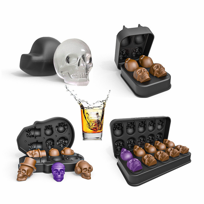 10 Cavity 3D Skull Silicone Mold Ice Cube Tray For Baking Chocolate Ice Cube Maker Whiskey Wine