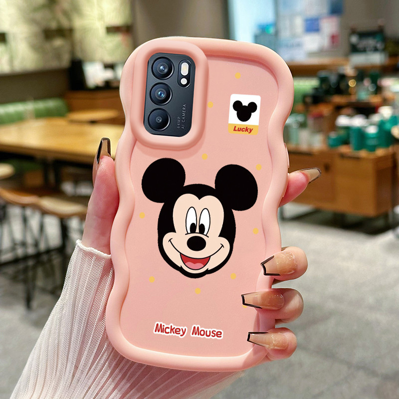 Casing HP Untuk OPPO Reno 6 4G Case Cute cartoon Mickey head Wavy Edge Macaron Cesing Silikon Softca
