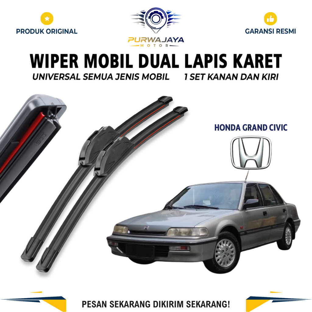 Wiper Blade Honda Grand Civic Double Karet Pembersih Kaca Depan Mobil 1 Set Kiri dan Kanan